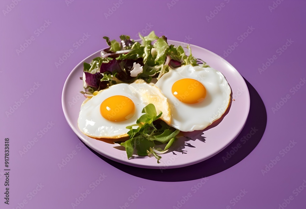 Sunny Side-Up Eggs with Salad on a Modern Minimalistic Background Sunny Side-Up Eggs with Salad on a Modern Minimalistic Background