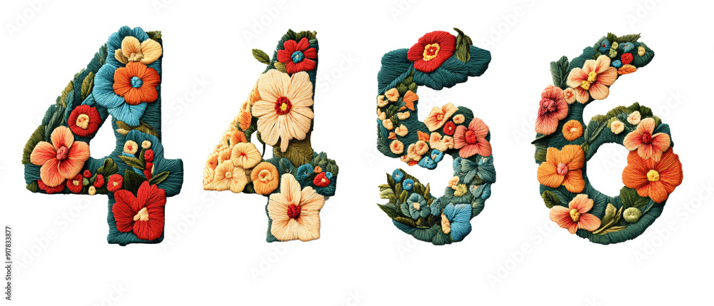 Floral Numbers 4, 4, 5, and 6 Embroidered Design Floral Numbers 4, 4, 5, and 6 Embroidered Design