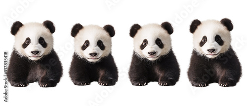 Adorable Group of Four Baby Pandas Sitting Together