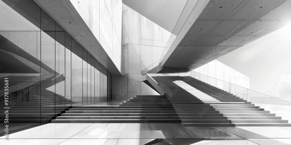 A large, empty building with a lot of glass windows A large, empty building with a lot of glass windows