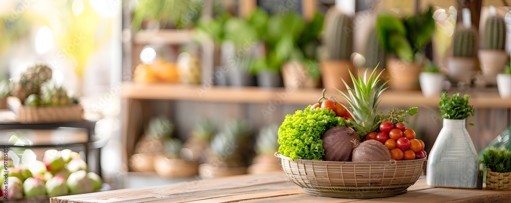 Fresh Produce in a Basket on a Wooden Table. Fresh Produce in a Basket on a Wooden Table.