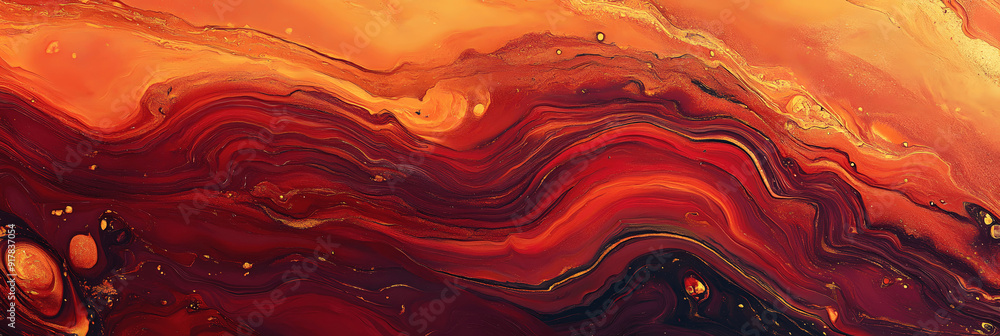 Abstract banner with fluid marbled patterns in deep autumn shades, rich textures, room for text at the top Abstract banner with fluid marbled patterns in deep autumn shades, rich textures, room for text at the top