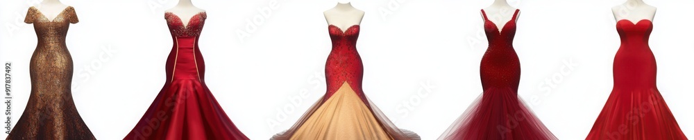 red and gold evening gowns with white background, different styles of dress red and gold evening gowns with white background, different styles of dress