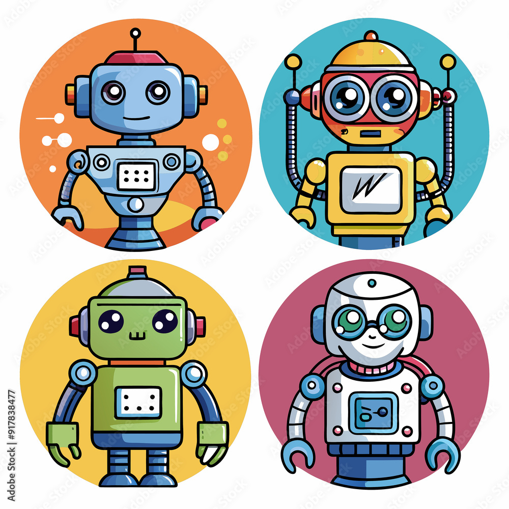 Cute robot cartoon icon character isolated, graphic design sign Cute robot cartoon icon character isolated, graphic design sign