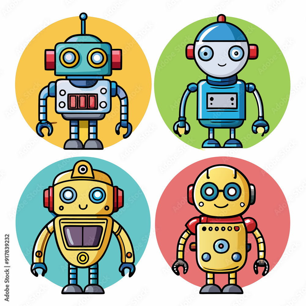 Fototapeta premium Cute robot cartoon icon character isolated, graphic design sign