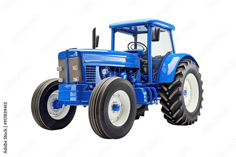 Obraz premium Agricultural blue tractor on transparent background. Topics related to the agricultural world. Image for graphic designer. Agricultural job offer. Organic farming Transparent background png cutouts 