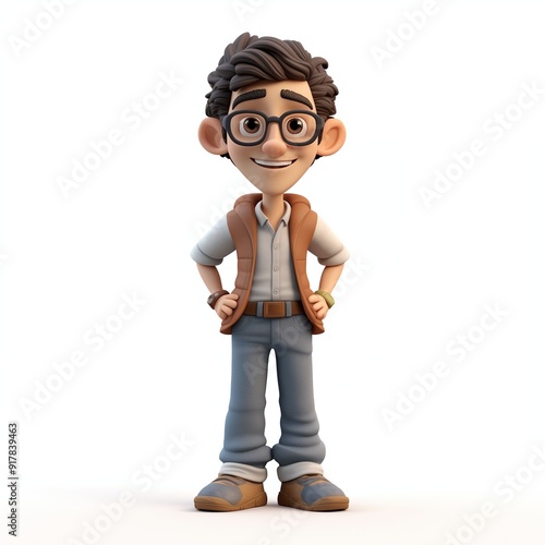 Happy Animated Character Illustration with Glasses and Casual Outfit