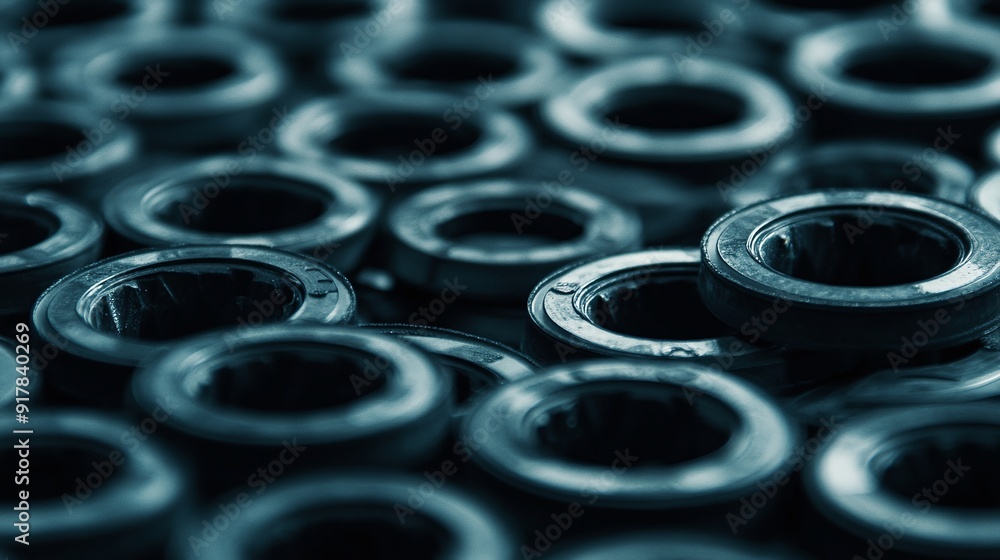 Close-up of lots of high-quality rubber gaskets, black essential component for automotive and machinery, auto parts store Close-up of lots of high-quality rubber gaskets, black essential component for automotive and machinery, auto parts store