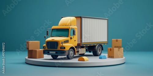 E-commerce concept, Delivery service on mobile application, Transportation delivery by truck, 3d rendering, Generative AI 