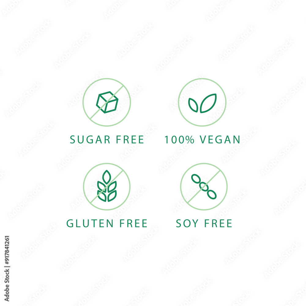 SUGAR FREE, 100% VEGAN, GLUTEN FREE, SOY FREE vector SUGAR FREE, 100% VEGAN, GLUTEN FREE, SOY FREE vector