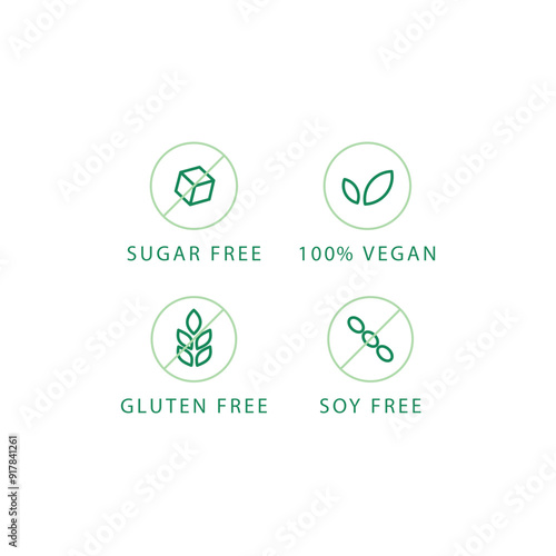 SUGAR FREE, 100% VEGAN, GLUTEN FREE, SOY FREE  vector