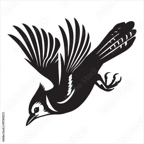 Blue jay Bird Clipart, Cyanocitta cristata silhouette, Blue jay illustration in black and white