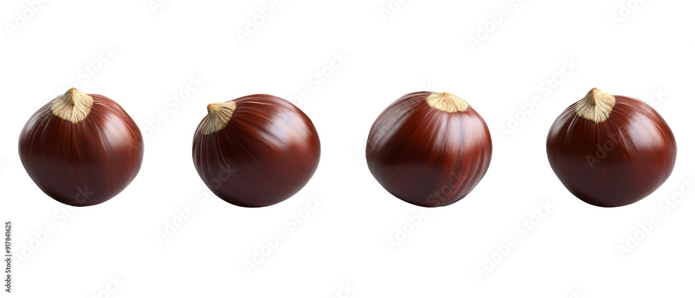 Four Whole Chestnuts Isolated On Black Background Four Whole Chestnuts Isolated On Black Background