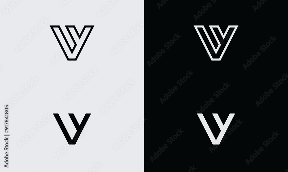 Initial letter VY , YV , overlapping interlock logo,monogram line art style