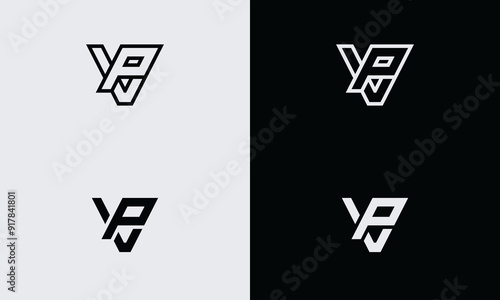 Initial letter VP , PV , overlapping interlock logo,monogram line art style