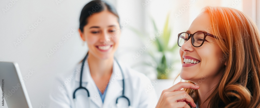 Happy Patient with Doctor in Exam Room Happy Patient with Doctor in Exam Room