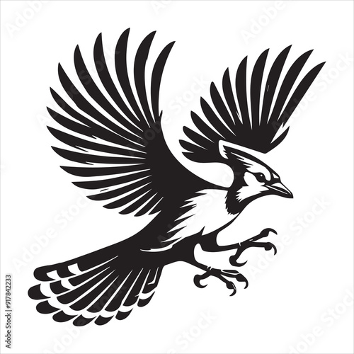 Blue jay Bird Clipart, Cyanocitta cristata silhouette, Blue jay illustration in black and white