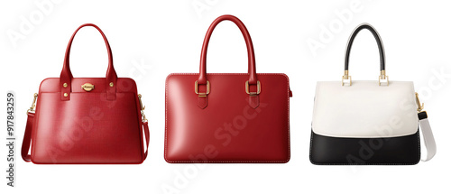 Wallpaper Mural Elegant Leather Handbags Set for Women  Red, Black and White Torontodigital.ca