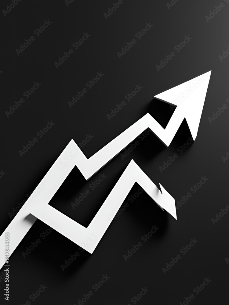 3D upward arrow on white, business growth chart concept 3D upward arrow on white, business growth chart concept