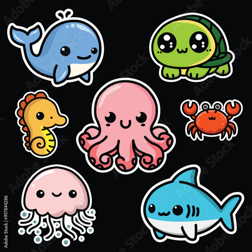 cute sea animals illustration vector collection