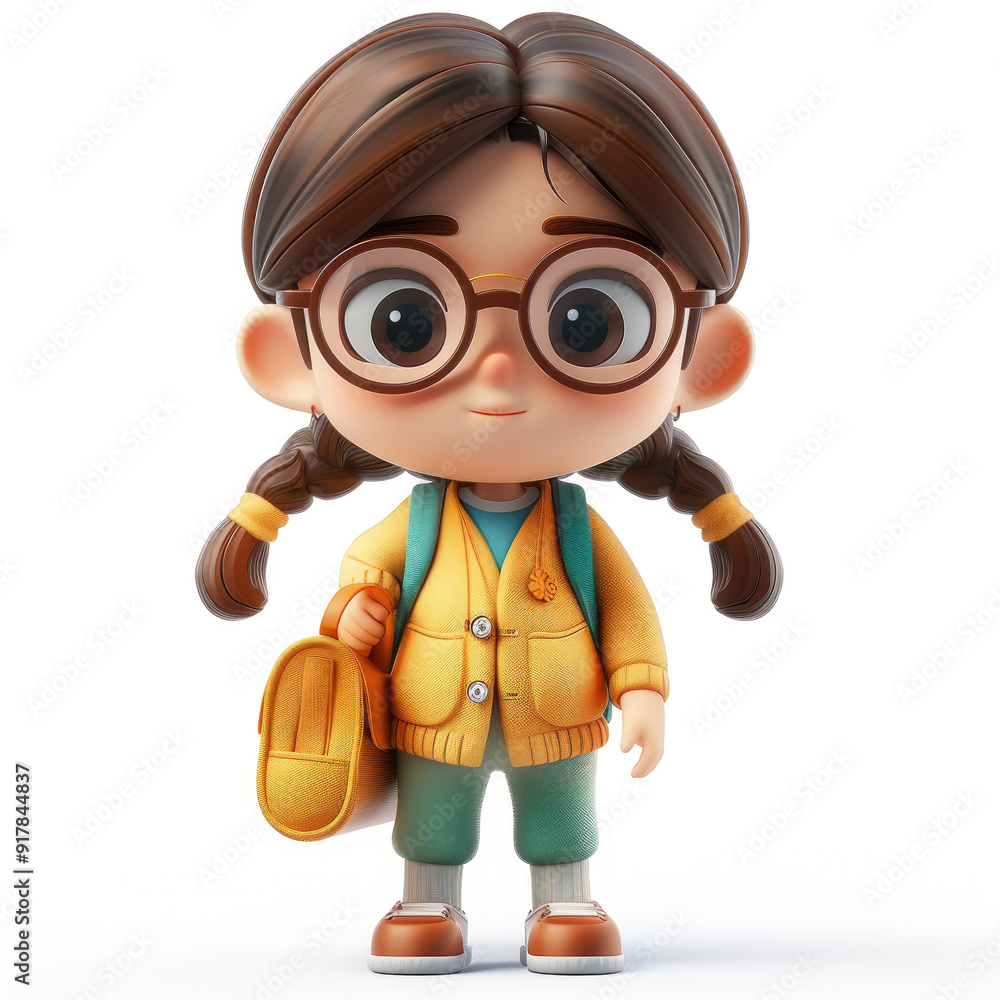 Cartoon cute girl teacher. A 3D character on a white background Cartoon cute girl teacher. A 3D character on a white background