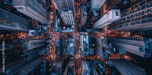 Aerial View of Cityscape at Night photo