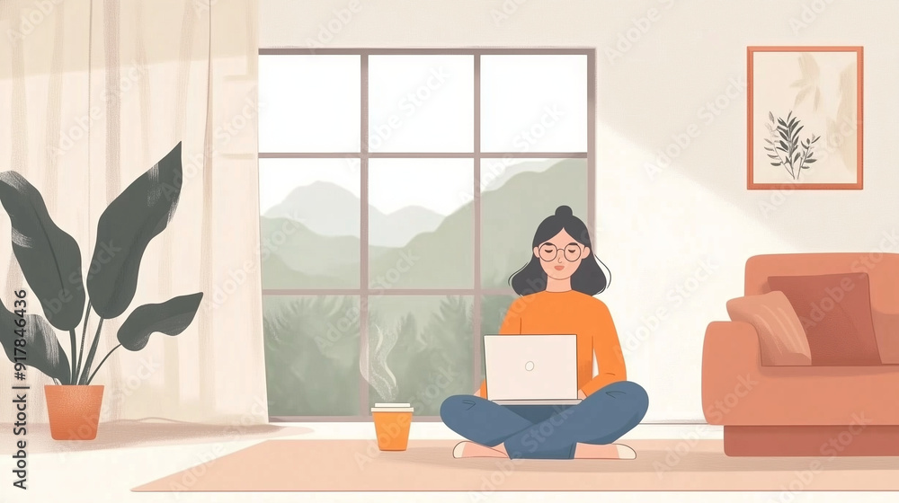 Fototapeta premium The photo illustration of work from home environment on the nature background 