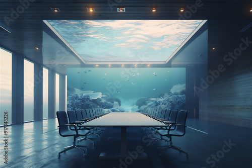 Luxury Meeting room interior with under water theme, version 2