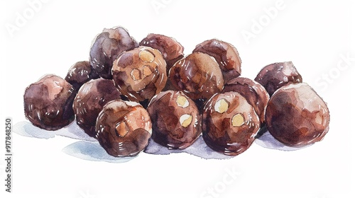 Kuri kinton (sweet chestnut paste) shaped into small balls,Clipart, watercolor illustration, Perfect for nursery art The style is hand drawn, white background