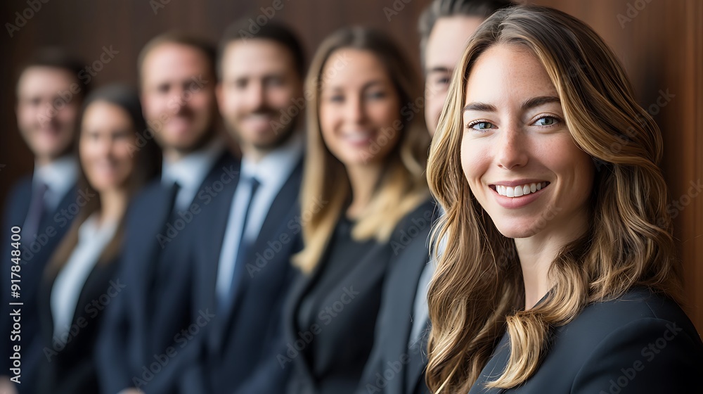 Confident Businesswoman Smiling in Front of a Diverse Team of Professionals Confident Businesswoman Smiling in Front of a Diverse Team of Professionals