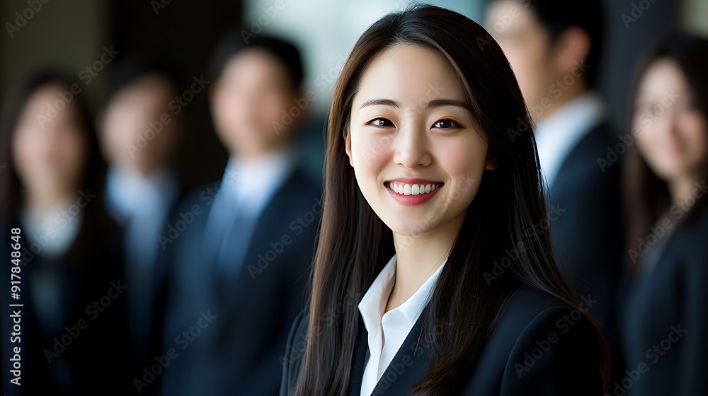 Confident Businesswoman Smiling in Front of a Diverse Team of Professionals Confident Businesswoman Smiling in Front of a Diverse Team of Professionals