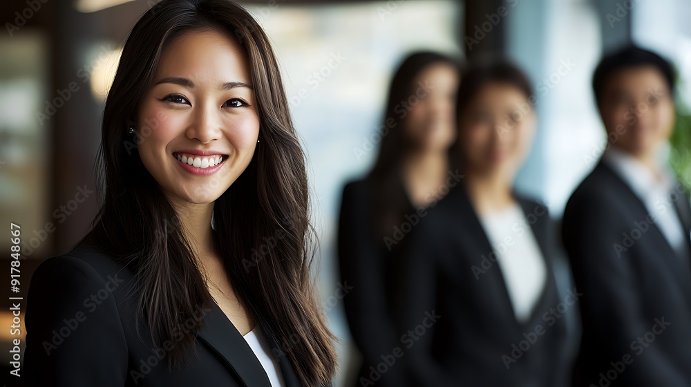 Confident Businesswoman Smiling in Front of a Diverse Team of Professionals Confident Businesswoman Smiling in Front of a Diverse Team of Professionals