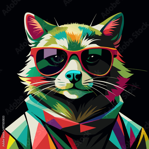 Mysterious Raccoon in Suit Colorful Artwork