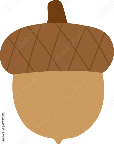 Flat autumn acorn vector isolated.
Ripe brown acorn svg.