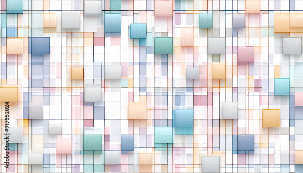 Fototapeta premium Colorful geometric pattern featuring squares and rectangles on a grid background
