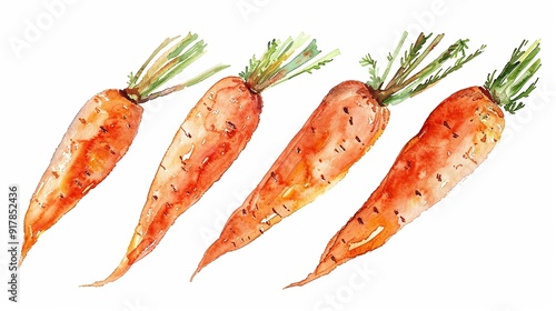 Kintoki Ninjin (Japanese red carrot) clipart,Clipart, watercolor illustration, Perfect for nursery art The style is hand  drawn, white background photo