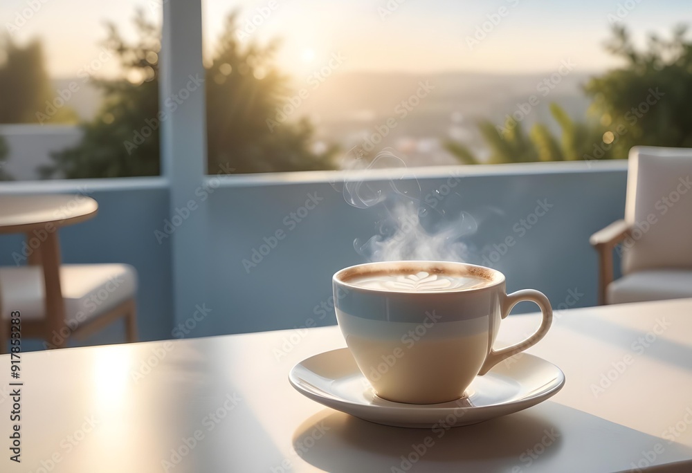 Two cups of coffee sit on a table with a coffee cup in front of them Two cups of coffee sit on a table with a coffee cup in front of them