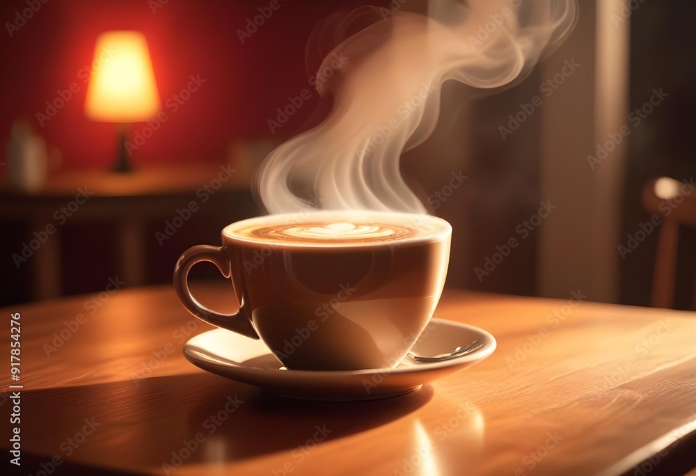 Two cups of coffee sit on a table with a coffee cup in front of them Two cups of coffee sit on a table with a coffee cup in front of them