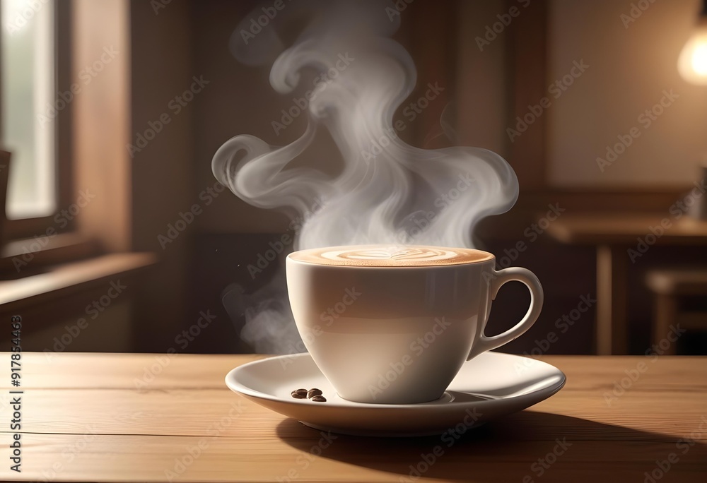 Two cups of coffee sit on a table with a coffee cup in front of them Two cups of coffee sit on a table with a coffee cup in front of them