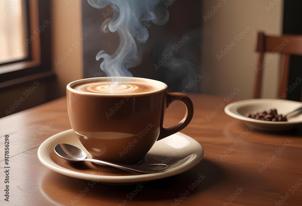Two cups of coffee sit on a table with a coffee cup in front of them Two cups of coffee sit on a table with a coffee cup in front of them