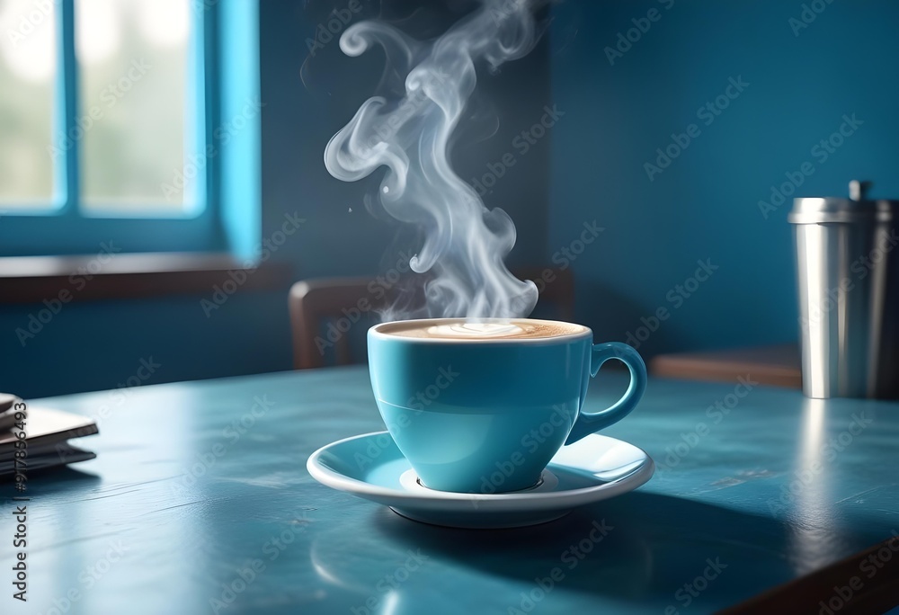 Two cups of coffee sit on a table with a coffee cup in front of them Two cups of coffee sit on a table with a coffee cup in front of them