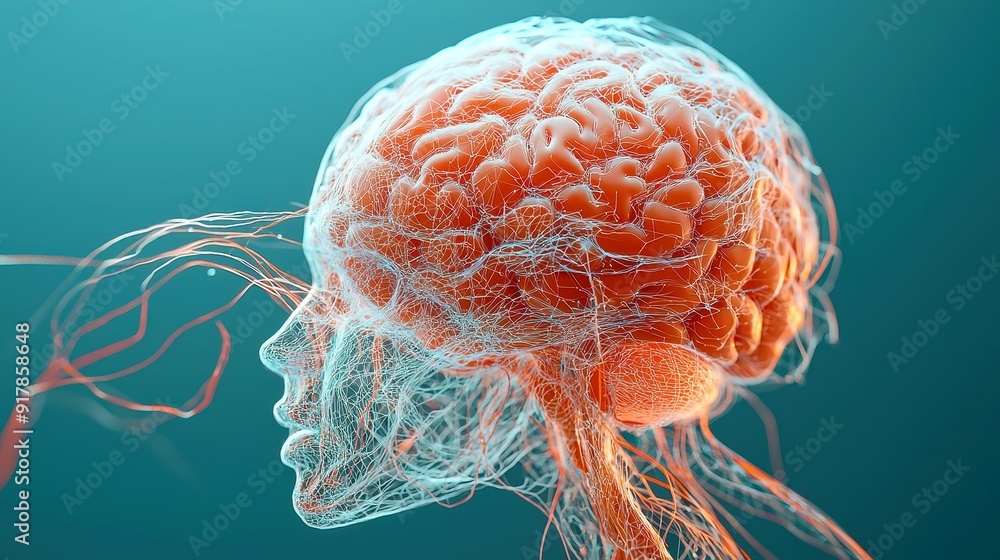 Brain Streams Digital brain map, intricate pathways and data streams, showcasing ...