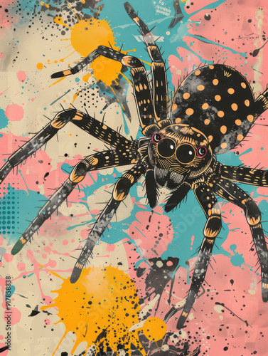 Obraz na płótnie Spider in 70s Retro Style - colorful wallpapers w salonie