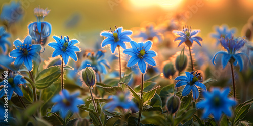 Field of borage flowers background photo