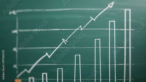 A close-up view of a chalkboard showcasing a rising graph, representing growth, success, and progress in business or education.