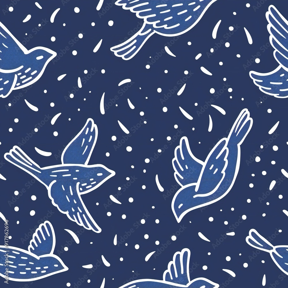 Fototapeta premium minimalist seamless pattern with dove, blue on white