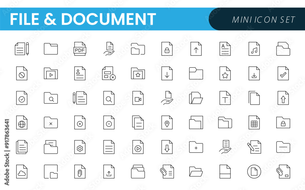 Document outline icons. Document icon set. Set of outline icons related to document, files, message, security. Linear icon collection. Document outline icons. Document icon set. Set of outline icons related to document, files, message, security. Linear icon collection.
