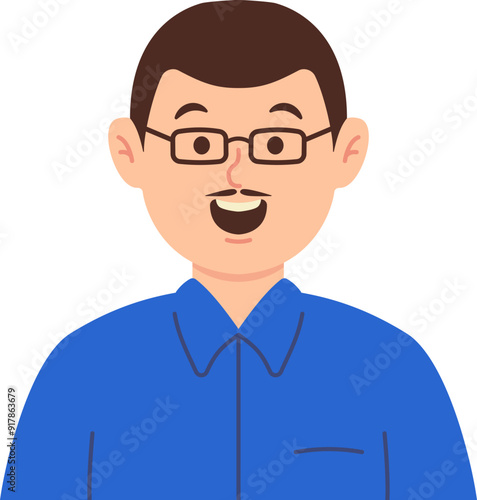 Man Business Character wearing Blue Shirt and Glasses