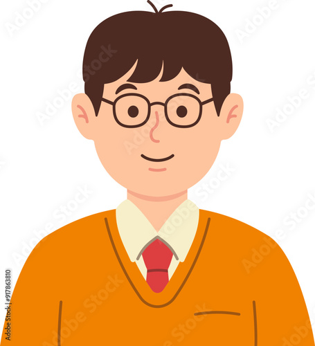 Male Business Character, Man with Glasses Wearing Knitted Jacket