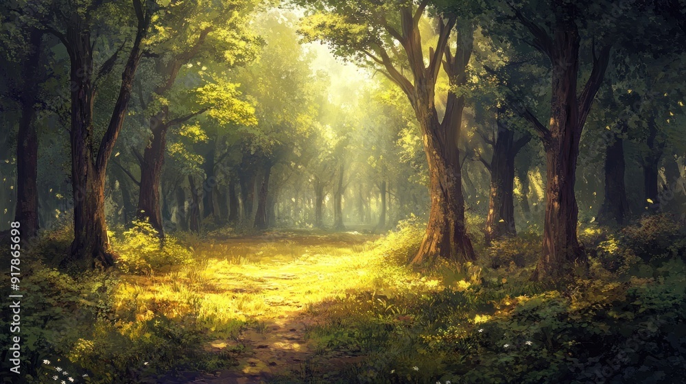 Fototapeta premium Sunbeams Filtering Through Dense Forest Canopy